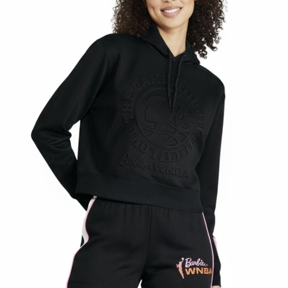 🌸 NEW Barbie WNBA Graphic Hoodie Women's Large Black Fleece Sweatshirt